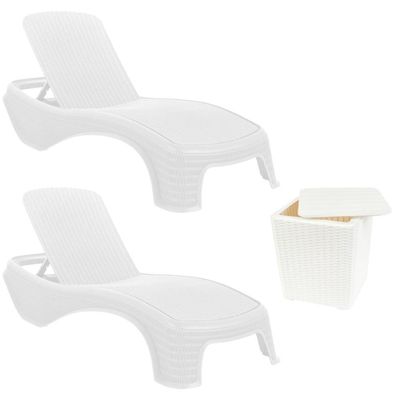Kit 2 Espreguiçadeiras Dubai Premium Rattan + Mesa Baú Capri Branca