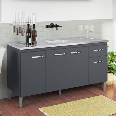 Balcão De Pia Gabriela 150 Cm Cinza Fosco - Ajl