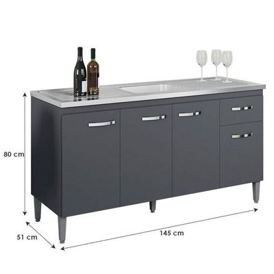 Balcão De Pia Gabriela 150 Cm Cinza Fosco - Ajl