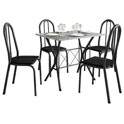 Mesa De Jantar Ambiente Bruna 100x60 Cm Com Granito Ocre Itabira Com 4 Cadeiras 050 Preto - Artefamol