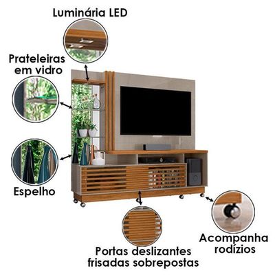 Estante Home Theater Frizz Plus Com Rodízios Fendi Naturale - Madetec