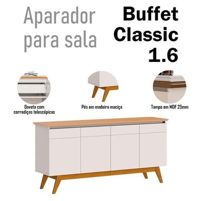 Aparador Para Sala Buffet Classic 1.6 Com Gaveta Off White Nature - Imcal