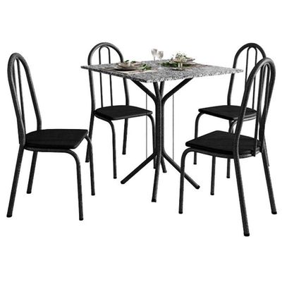 Mesa De Jantar Ambiente Thais 70x70 Cm Com Granito Ocre Itabira Com 4 Cadeiras 050 Preto – Artefamol