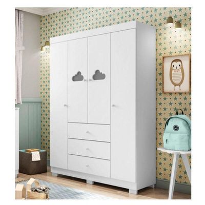Guarda Roupa Infantil Ane 4 Portas Branco Brilho – Phoenix Baby