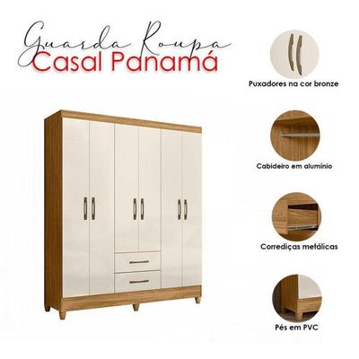 Guarda Roupa Casal Panamá 6 Portas Freijó Off White - Moval
