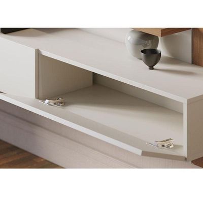 Painel Para Tv Home Suspenso Juriti 1.5 Off White Matte Freijó - Colibri