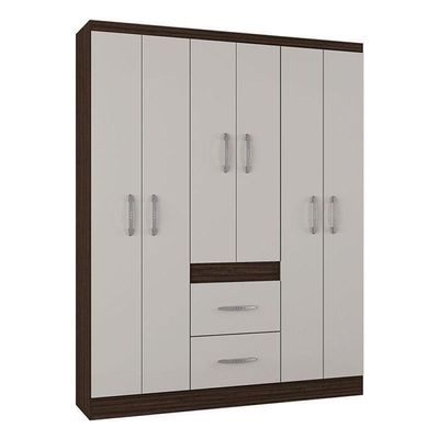 Guarda Roupa Casal Milão 6 Portas Chocolate Off White – Poquema