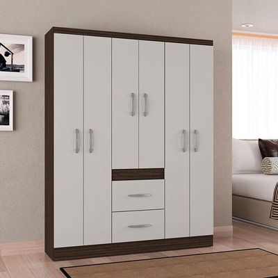 Guarda Roupa Casal Milão 6 Portas Chocolate Off White – Poquema