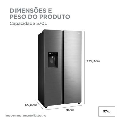Geladeira Midea Side By Side Dispenser água E Gelo Inverter Inox 570L MDRS761MYD462 220V