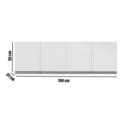 Balcão De Pia Tatiane 145 Cm E Armário Aéreo Andréia 4 Portas 150 Cm Branco Brilho - Ajl