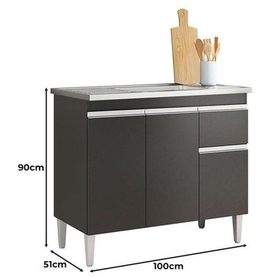 Balcão De Pia Tatiane 100cm Preto Fosco - Ajl