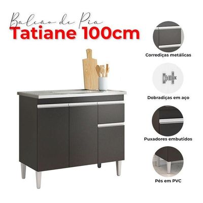 Balcão De Pia Tatiane 100cm Preto Fosco - Ajl