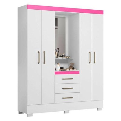 Guarda Roupa Infantil Paris 2045150 Branco Rosa Flex - Aramóveis