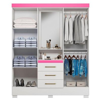 Guarda Roupa Infantil Paris 2045150 Branco Rosa Flex - Aramóveis