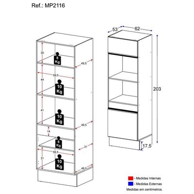 Paneleiro 2 Portas Para Forno Mp2116.898 Preto/branco