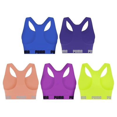 Kit 5 Tops Puma Nadador Sem Costura Feminino P / Azul e Roxo