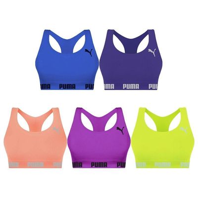 Kit 5 Tops Puma Nadador Sem Costura Feminino M / Azul e Roxo