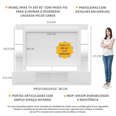"Estante Tv 65"" Prateleiras C/ Espelho Oslo Multimóveis V3393"
