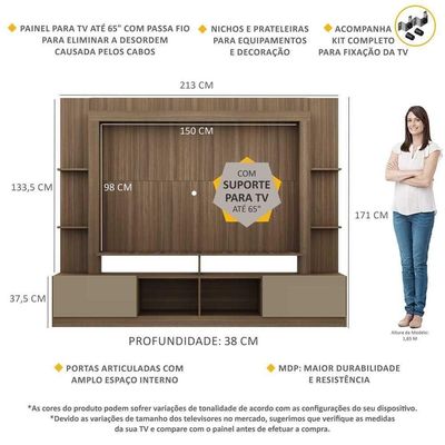 "Estante Com Suporte Tv 65"" E 2 Portas Oslo Multimóveis V3386"