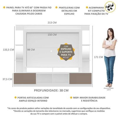 "Estante Com Suporte Tv 65"" C/ Espelho Oslo Multimóveis V3385"