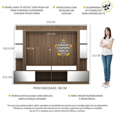 "Estante Com Suporte Tv 65"" E Espelho Oslo Multimóveis V3381"