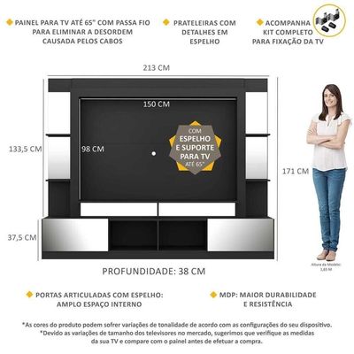 "Estante Com Suporte Tv 65"" E Espelho Oslo Multimóveis V3381"