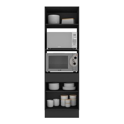 Paneleiro 2 Portas 63cm Com Rodapé Para Forno E Microondas Veneza Multimóveis V2116 Preto/dourado