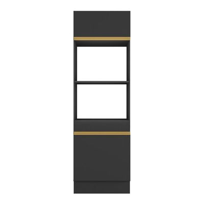 Paneleiro 2 Portas 63cm Com Rodapé Para Forno E Microondas Veneza Multimóveis V2116 Preto/dourado
