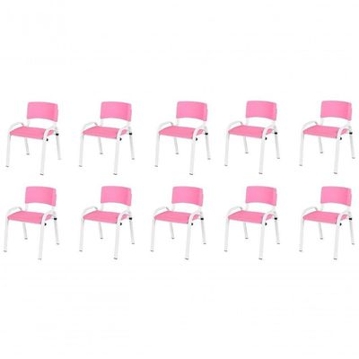 Kit 10 Cadeira Iso Infantil Creche, Escola Base Branco Rosa