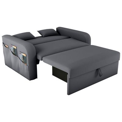 Sofá Cama Com Baú Luka Veludo Cinza