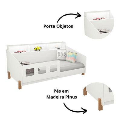 Cama Mavi Para Criança Com Grade, Estilo Montessori, E Colchão
