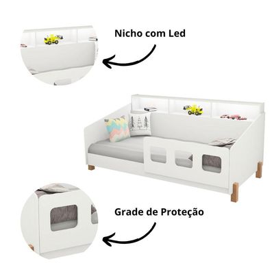 Cama Mavi Para Criança Com Grade, Estilo Montessori, E Colchão