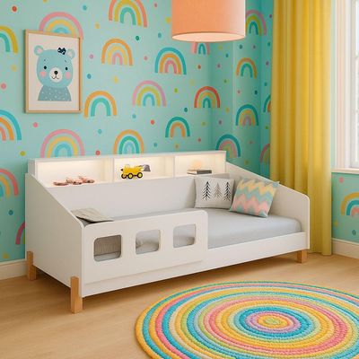 Cama Mavi Para Criança Com Grade, Estilo Montessori, E Colchão