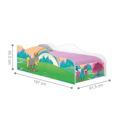 Cama Carro Fun Adesivada Unicórnio Feliz Solteiro