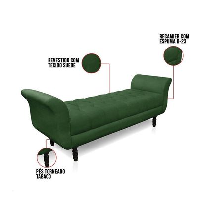 Recamier Olinda Suede 160 Cm Pés Torneados Castanhos - D'rossi Cor Verde