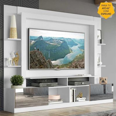 Estante Com Espelho Para Tv Até 65´ Fg3390 Branca/madeirada