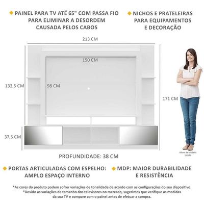 Estante Com Espelho Para Tv Até 65´ Fg3390 Branca/madeirada
