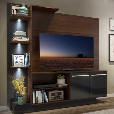 Estante Com 3 Leds Para Tv Até 55´´ Fg3399 Madeirada/preta