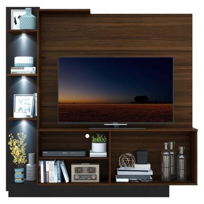 Estante Com 3 Leds Para Tv Até 55´´ Fg3399 Madeirada/preta