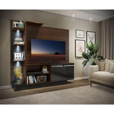 Estante Com 3 Leds Para Tv Até 55´´ Fg3399 Madeirada/preta