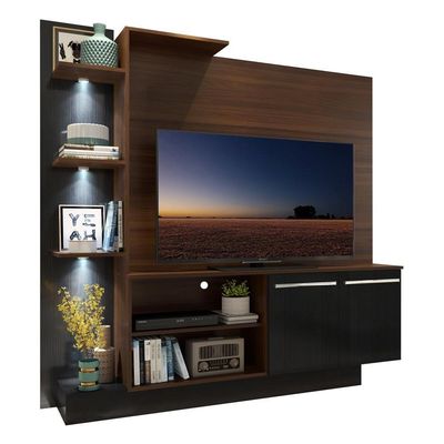 Estante Com 3 Leds Para Tv Até 55´´ Fg3399 Madeirada/preta