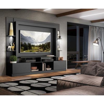 "Estante Tv 65"" Com Leds Berlim Multimóveis V3392 Preta Preto"