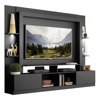 "Estante Tv 65"" Com Leds Berlim Multimóveis V3392 Preta Preto"