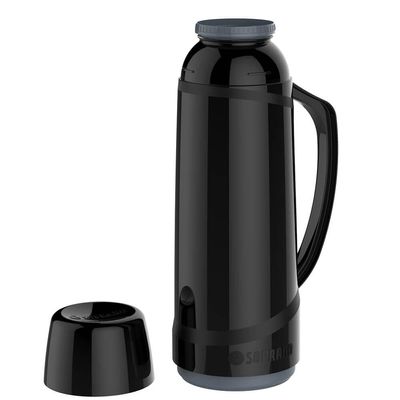 Garrafa Térmica 1L ampola de vidro Preta Cristal Soprano
