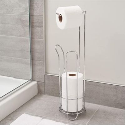 Porta Papel Higiênico de Chão Suporte para 4 Rolos Cromado Organização Banheiro