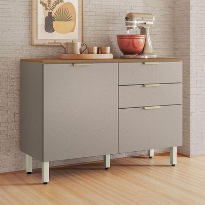 Balcão De Cozinha Alba 120cm Amêndola Nude Prime Tx Com Tampo - Demóbile