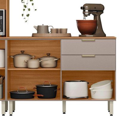 Balcão De Cozinha Alba 120cm Amêndola Nude Prime Tx Com Tampo - Demóbile