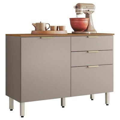 Balcão De Cozinha Ambiente Alba 120cm Amêndola Nude Prime Tx Com Tampo - Demóbile