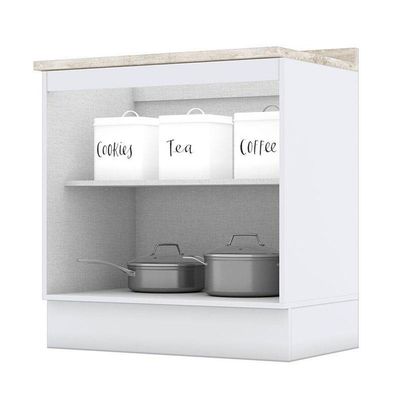 Balcão 2 Portas 80 Cm Nova York Branco Com Tampo Calcare – Henn