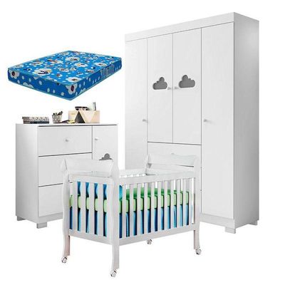 Quarto De Bebê Ane Com Berço Americano Lila Branco Brilho E Colchão Ortobom – Phoenix Baby